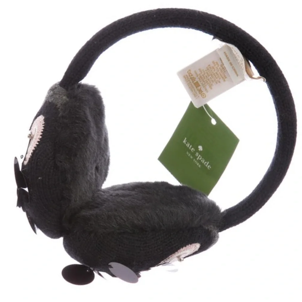 Kate Spade Owl Earmuffs in Box NWT Black Sequins